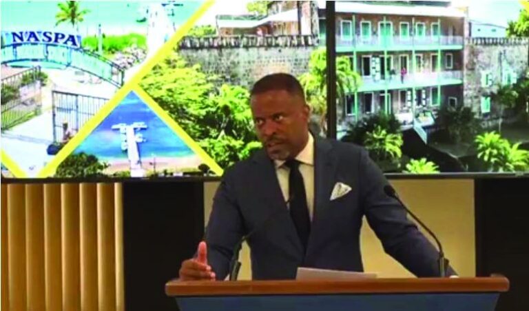 Premier Mark Brantley speaking at his monthly press conference