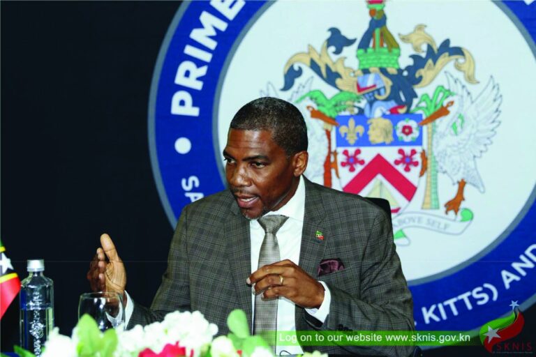 Prime Minister Dr. Terrance Drew speaking at his Roundtable media session