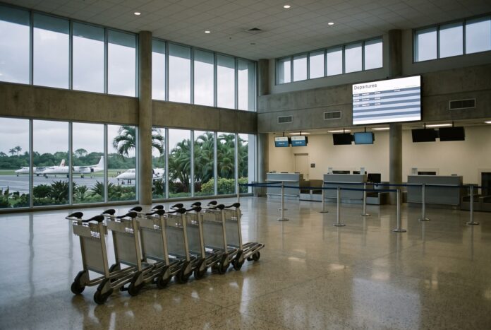 Airport departure hall An empty airport departure hall