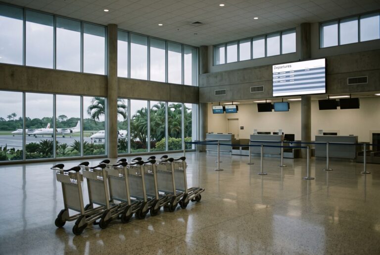 An empty airport departure hall