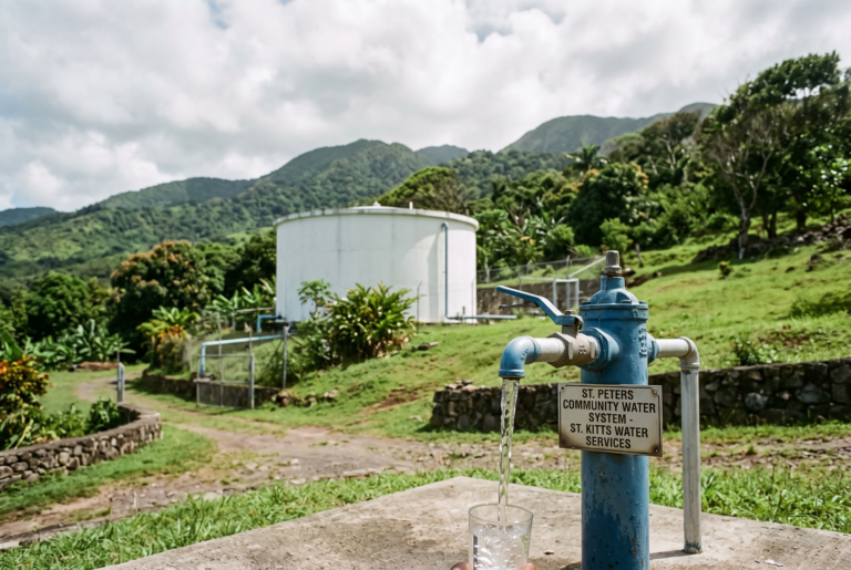 Water standpipe and hillside reservoir tank, St. Kitts
