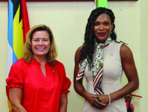 (L-R) Ms. Karin Sullivan, Chargé d’Affaires of the United States of America to Barbados, the Eastern Caribbean, and the OECS; and Dr. Kisha Grant, Chief of Staff and Strategic Diplomacy at the OECS Co