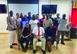 Fifteen of the sixteen members (Officers and Floor Members) of the newly installed St. Kitts-Nevis Trades and Labour Union (SKNT&LU) Executive Committee for the 2026-2027 term pose for a group photogr