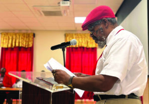President of the St. Kitts-Nevis Trades and Labour Union (SKNT&LU), Sydney Bridgewater, pictured delivering his address at the Union’s 87th Annual Workers’ Conference, held on Sunday 25th October 2026