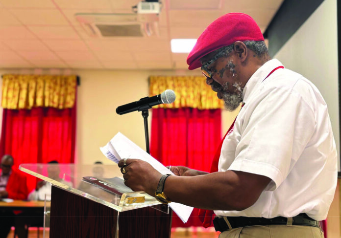 Union-2 President of the St. Kitts-Nevis Trades and Labour Union (SKNT&LU), Sydney Bridgewater, pictured delivering his address at the Union’s 87th Annual Workers’ Conference, held on Sunday 25th October 2026